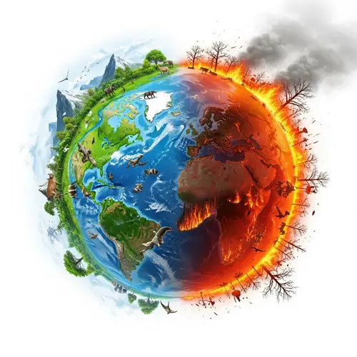 Earth's Duality: Peaceful vs. Burning - A Visual Contrast