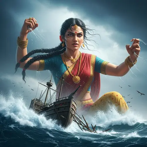 Giantess Storm Scene: Epic South Asian Woman at Sea