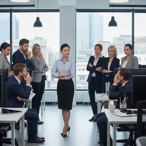 Asian Woman in Diverse Office Setting | Professional Interaction