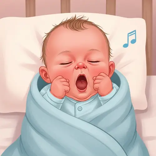 Cute Yawning Baby Illustration in Cozy Crib