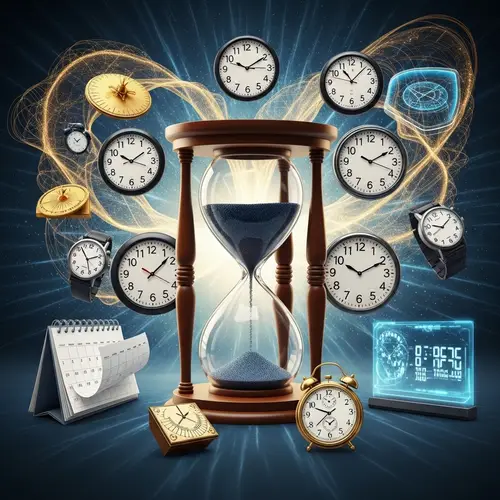 Abstract Time Management: Hourglass, Clocks, and Calendars