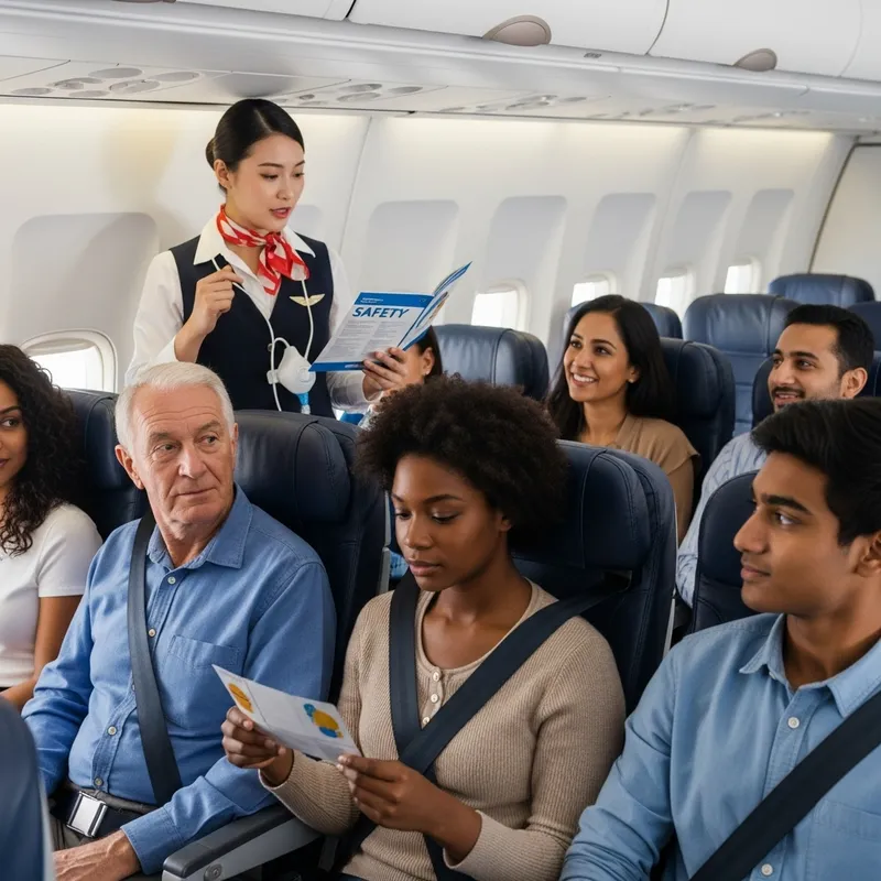 Flight Attendant Safety Demonstration on Commercial Airplane