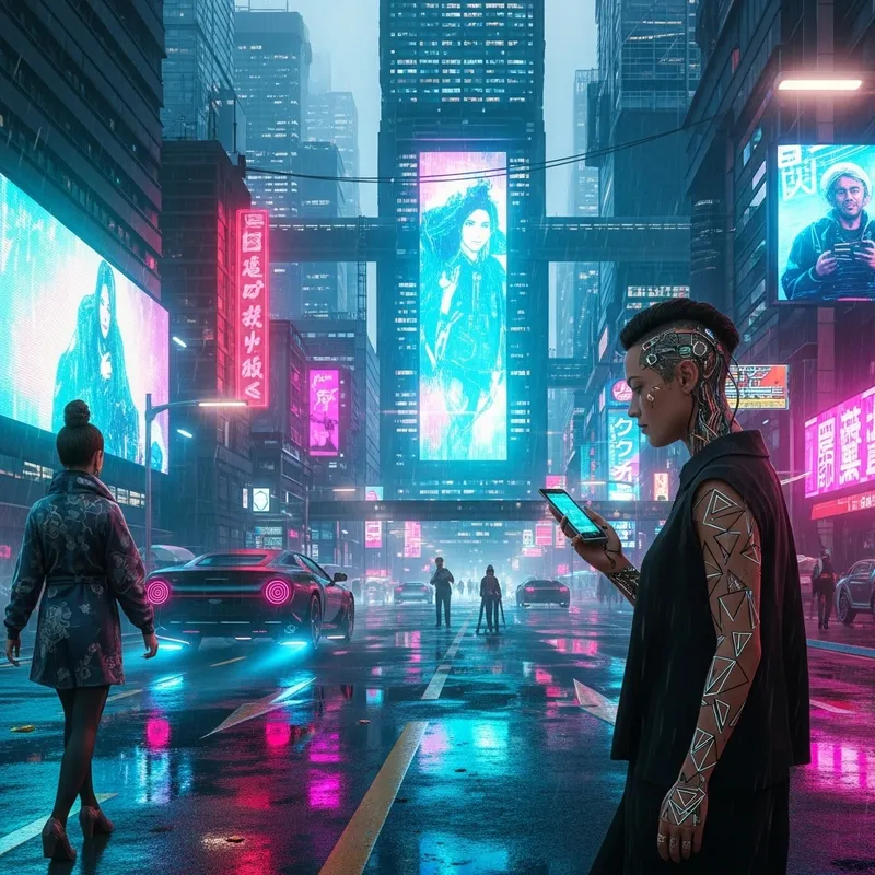 Cyberpunk Technology: Neon Lights & Futuristic Cityscape Cyberpunk Technology: Neon Lights & Futuristic Cityscape