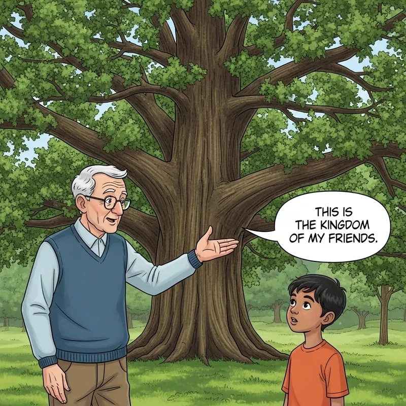 Elderly Man Sharing Wisdom at Ancient Oak Tree | Kingdom of My Friends