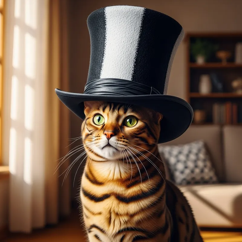 Adorable Cat with Vintage Hat - Charming Home Scene Adorable Cat with Vintage Hat - Charming Home Scene
