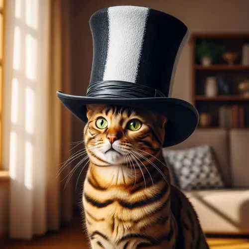 Playful Cat in a Stylish Hat - Enchanting Home Scene