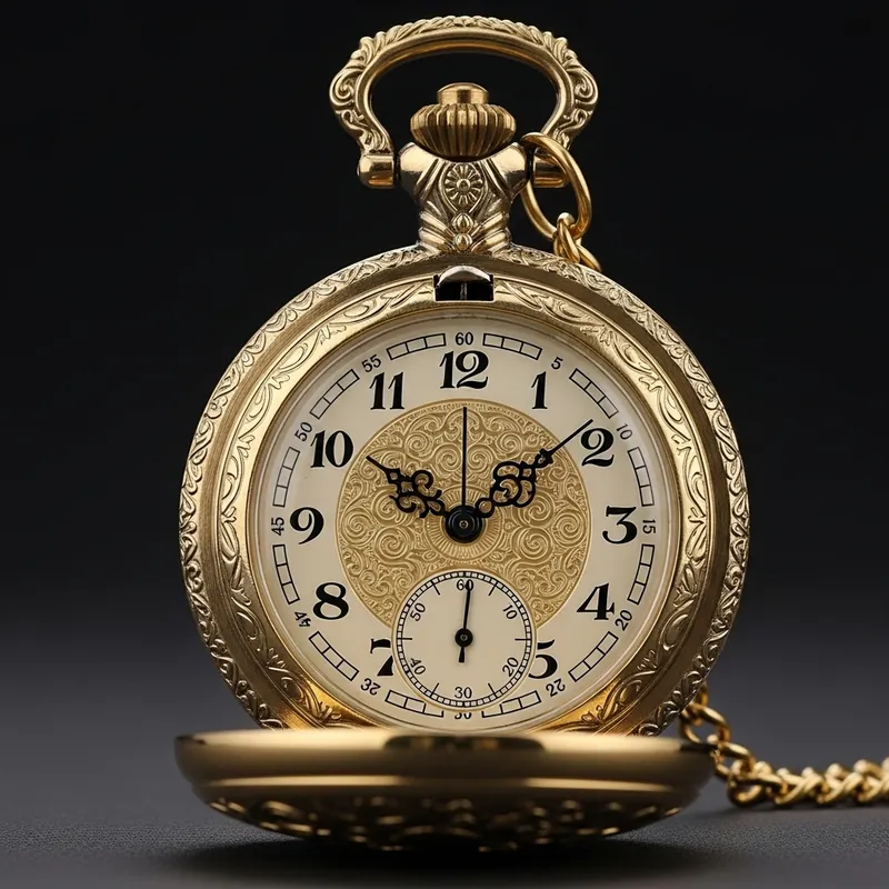 Vintage Gold Pocket Watch - Time 5 o'clock