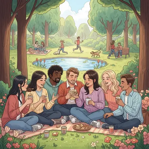 Heartwarming Scene of Diverse Friends Laughing in Park