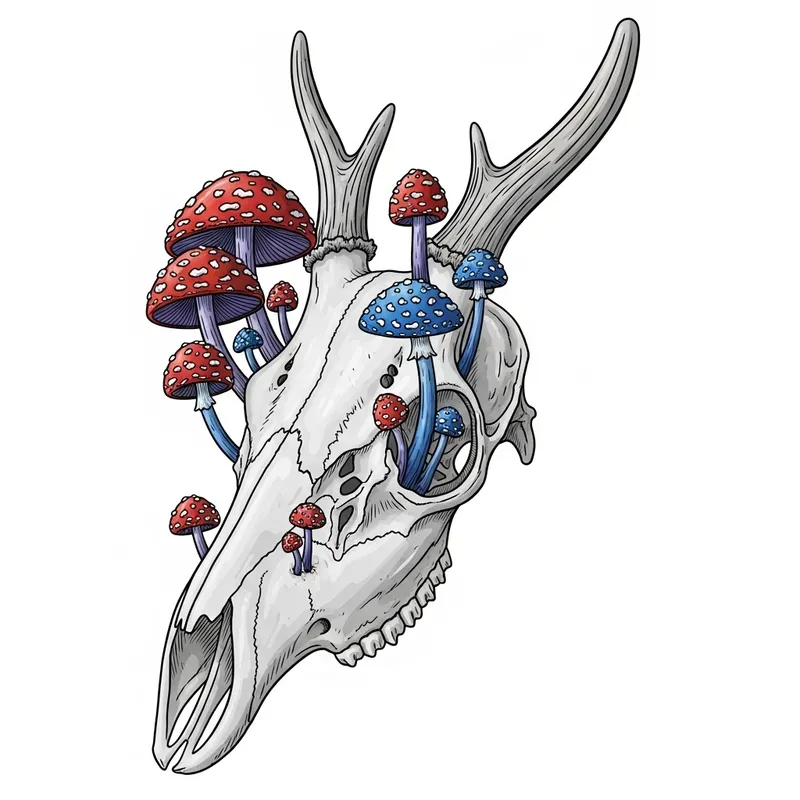 Deer Skull with Enchanting Magic Mushrooms Deer Skull with Enchanting Magic Mushrooms
