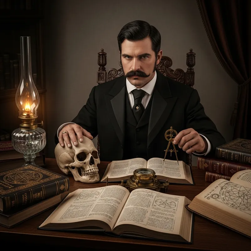 Masonic Mystic in Black Suit with Skull and Compass: 19th Century Enigma