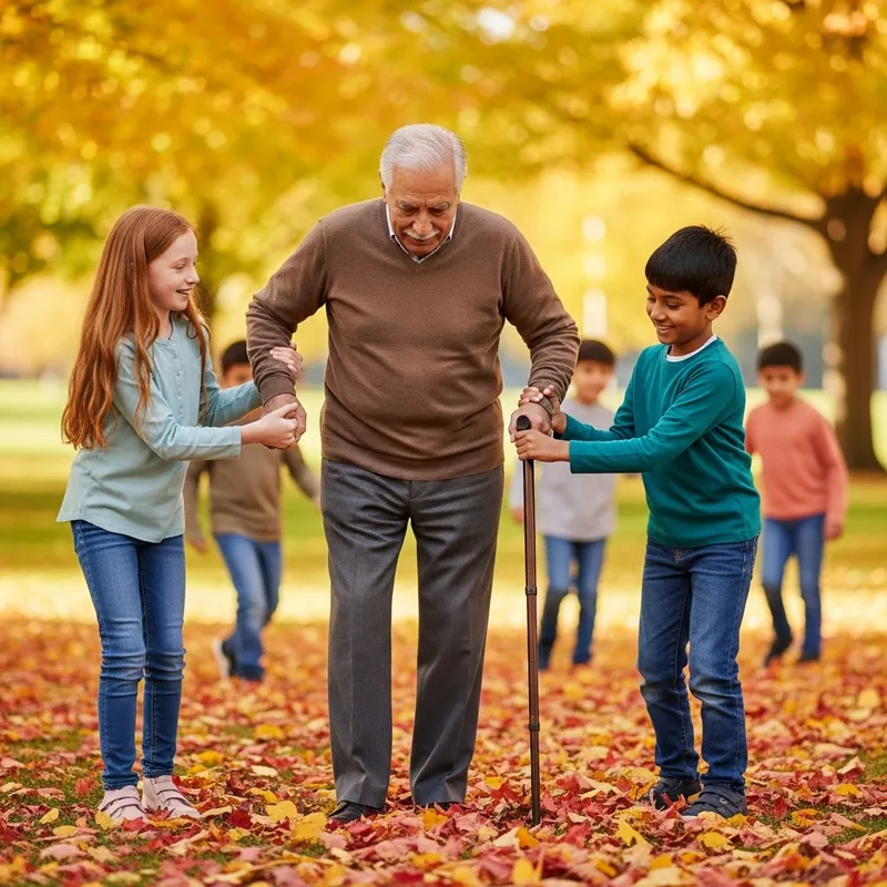 Heartwarming Scene of Kids Helping Elderly in Park
