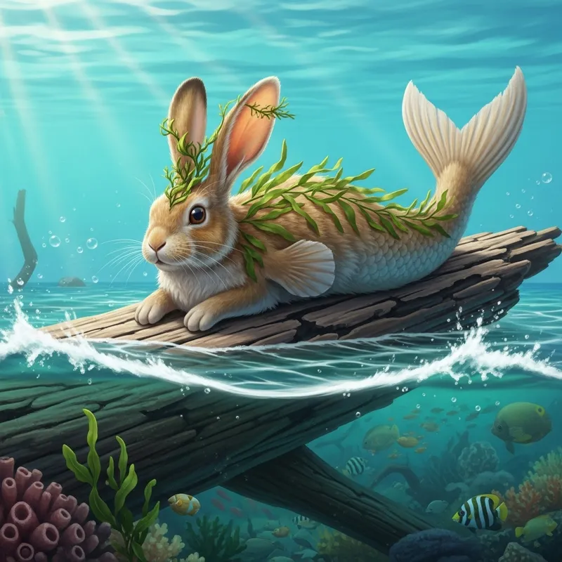 Whimsical Sea Rabbit Perched on Driftwood | Coneja del Mar