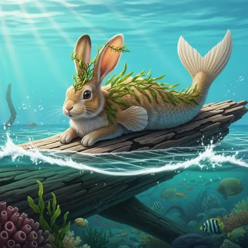 Whimsical Sea Rabbit Perched on Driftwood