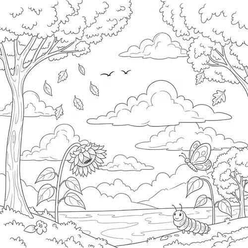 Whimsical Fluffy Clouds Coloring Page - Death is Natural Theme