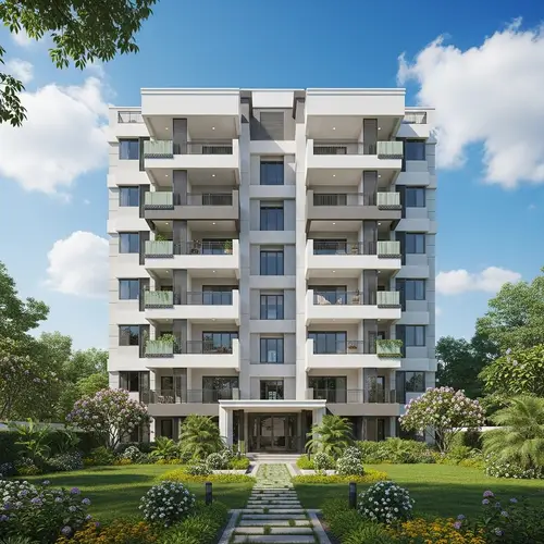 Modern Twelve-Story Residential Building with Balconies | Serene Living Spaces