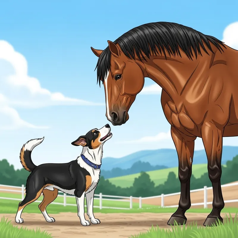Playful Dog and Horse Interaction