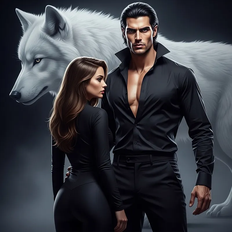 Beautiful Vampire Pair with Mysterious White Wolf | Dark Fantasy Photography