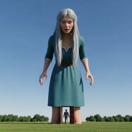 Colossal Nordic Giantess and Tiny Human Figure Sculpture