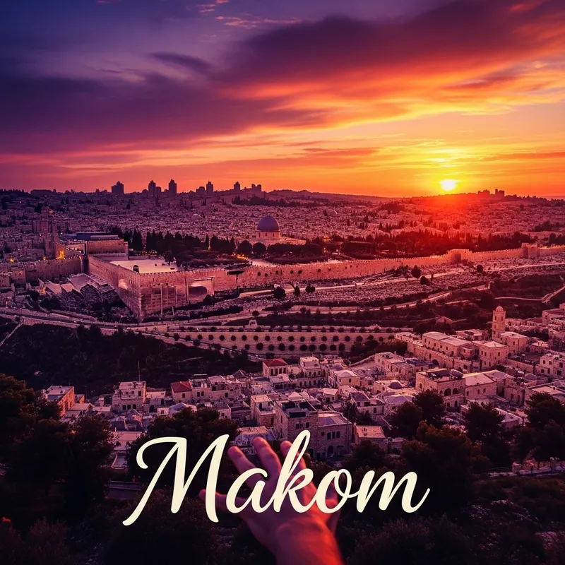 Vivid Jerusalem Cityscape Sunset in Multicolored Shades with Makom