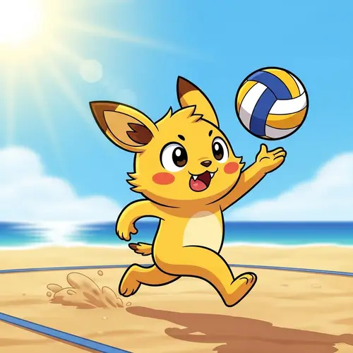Cartoon Volleyball Pikachu | Beach Game Scene