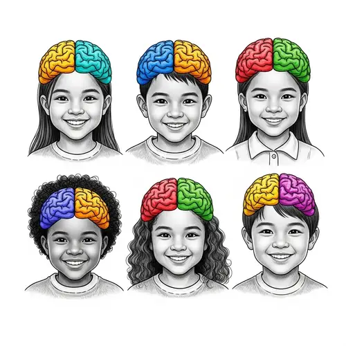 Diverse and Joyful Sketched Children with Colorful Brains