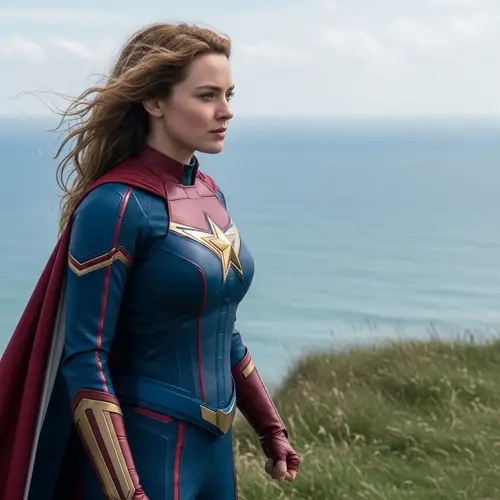 Powerful Female Superhero - Cliff Edge Pose | Blue & Red Suit