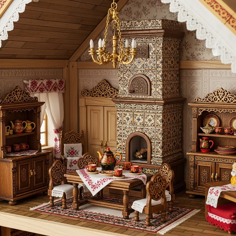 Barbie House Interior with Russian Style Decor Barbie House Interior with Russian Style Decor