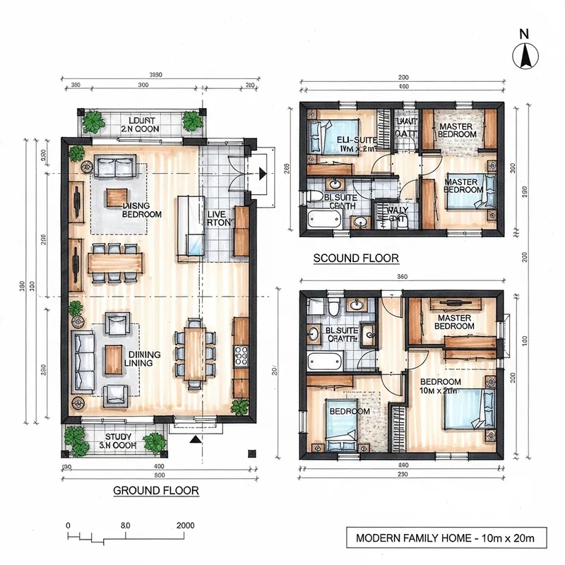 Modern 2-Story House Blueprints | Room Layout & Design