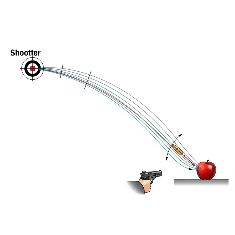 Firearm Bullet Trajectory Example with Shooter and Victim Positions