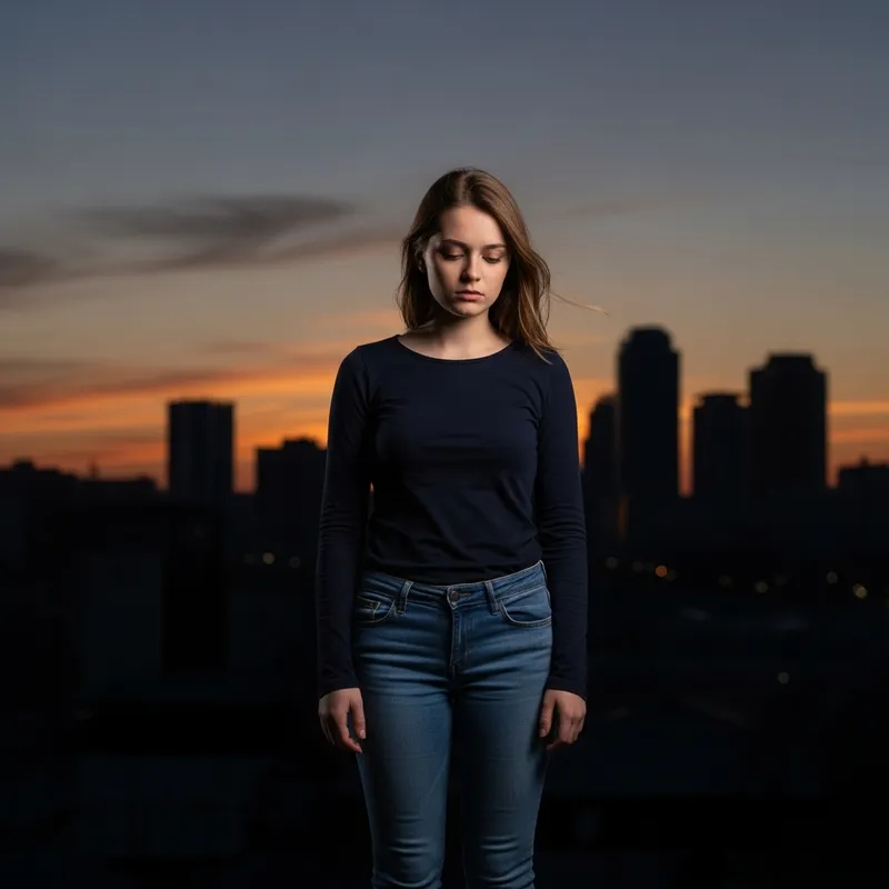 Sad Girl in City at Dusk | Emotional Photo in Denim Jeans
