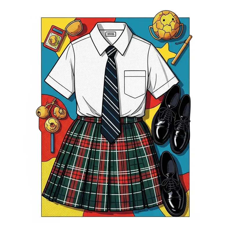 School Uniform in Pop Art Style: Vibrant 1950s Palette