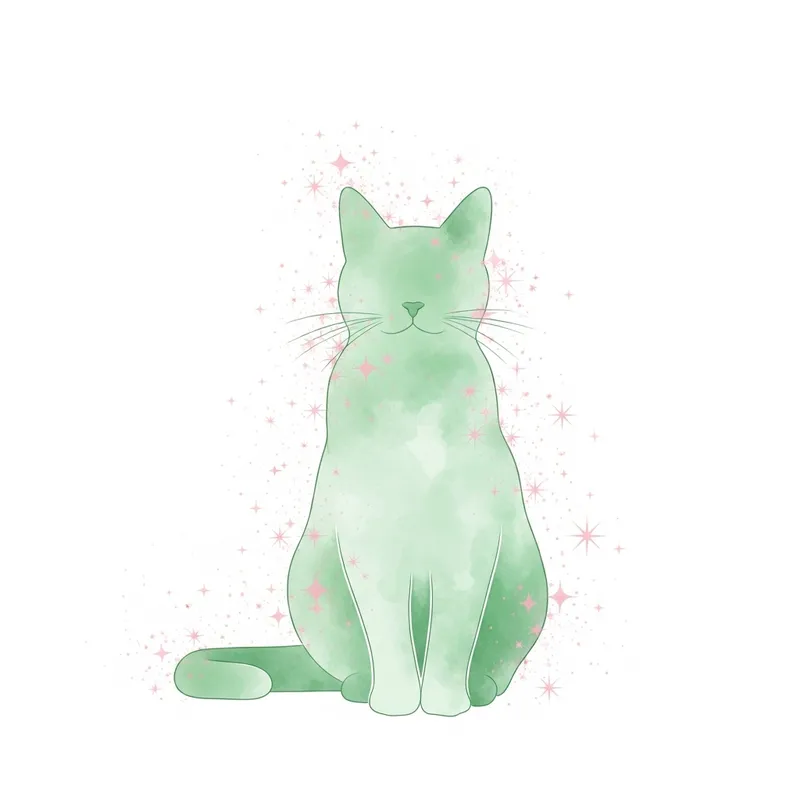 Simplistic Cat Art with Light Green & Pink Hues Simplistic Cat Art with Light Green & Pink Hues