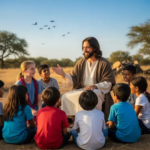 Traditional Depiction of Jesus Engaging with Children
