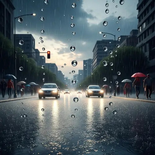 Intense Rainfall in City at Night - Raindrops, Cars, and Pedestrians