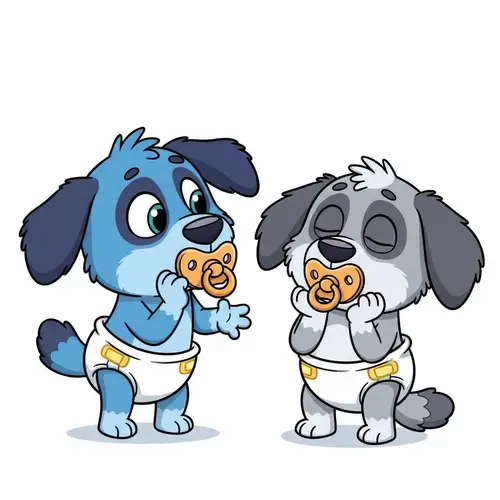 Playful Cartoonish Blue & Grey Animated Dogs - Puppies in Diapers