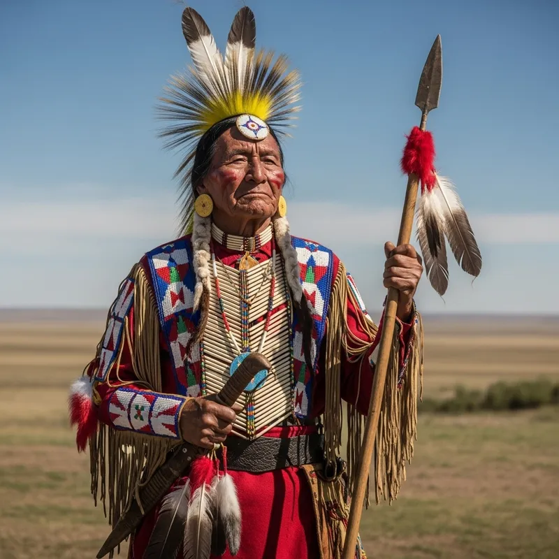 Ancient Native American Warrior in Traditional Garb