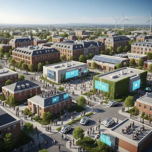 Futuristic University with Diverse Students and Innovative Technology