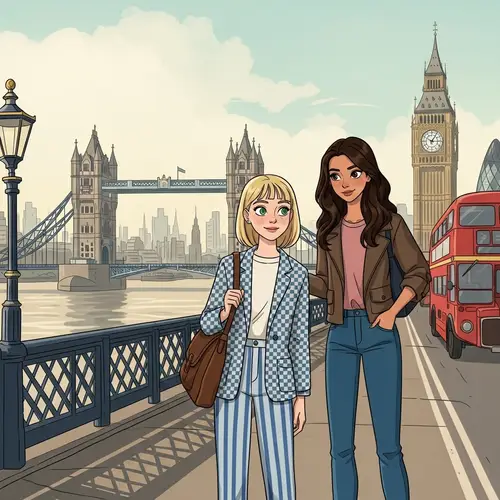 Charming Animated Image of Two Girls in London Cityscape