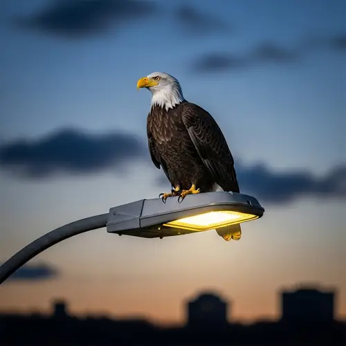 Majestic Eagle Perched on Streetlight