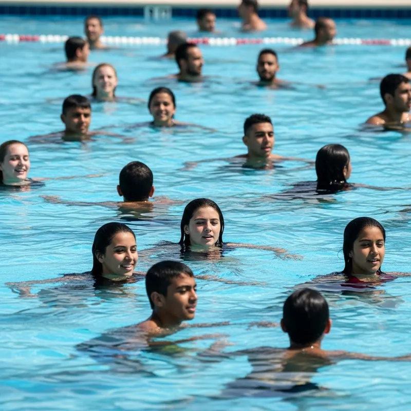 Diverse Swimmers Beat Heat in Crowded Pool | Refreshing Swim