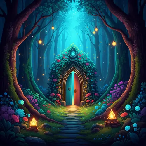Enchanted Mystical Forest with Hidden Doorway