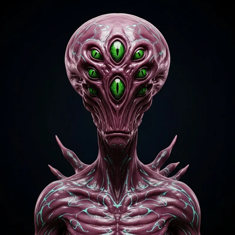 Vivid Extraterrestrial Being with Gravity-Defying Appendages and Array of Eyes