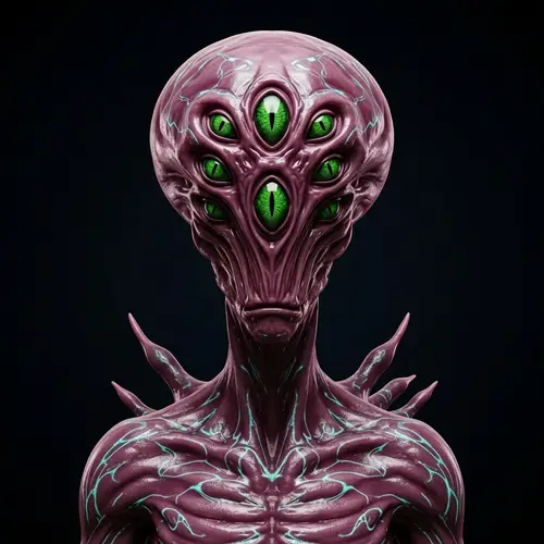 Vivid Extraterrestrial Being with Array of Eyes and Gravity-Defying Appendages