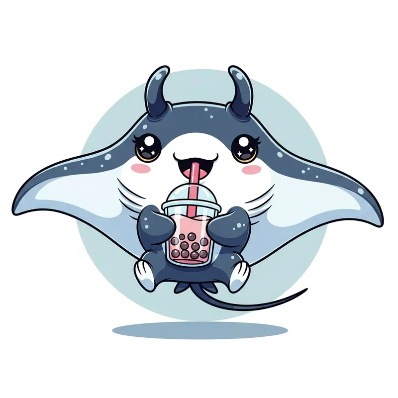 Delightful Kawaii Manta Ray Bubble Tea Illustration