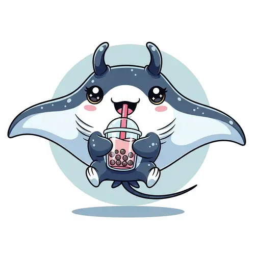 Kawaii Manta Ray Bubble Tea Illustration for T-Shirt Printing