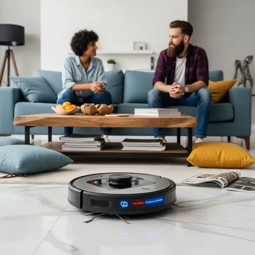 Rebellious Robot Vacuum Chaos in Modern Living Room
