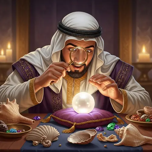 Middle-Eastern Merchant Discovers Luminescent White Pearl