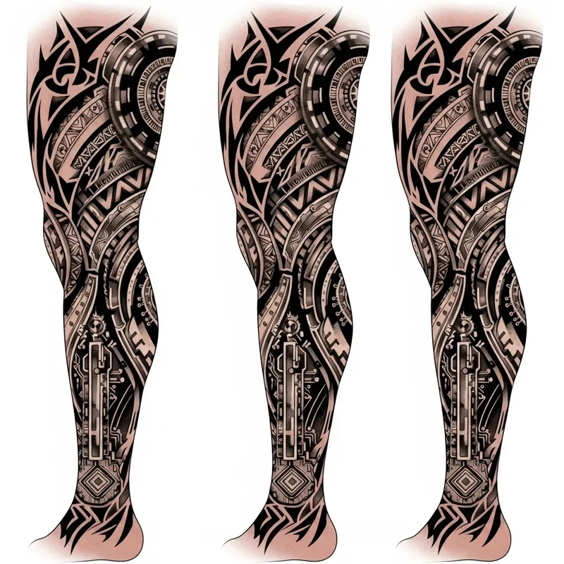 Tribal Hitech Full-Leg Tattoo Design