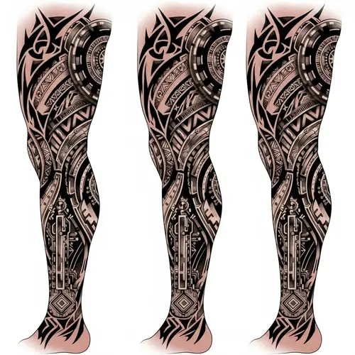 Full-Leg Tribal Hitech Tattoo Design