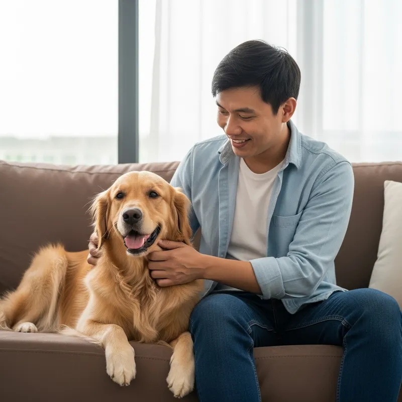 Cuddly Canine: Dog and Owner Enjoy Cozy Couch Time